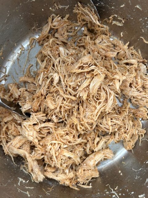 cooked, shredded chicken in the instant pot